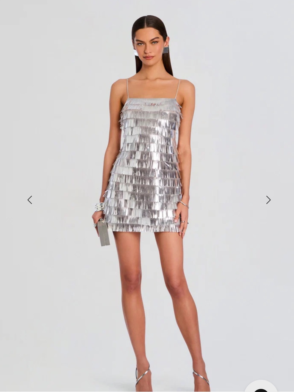 Retrofete Silver Tiered Fringe Mini Dress